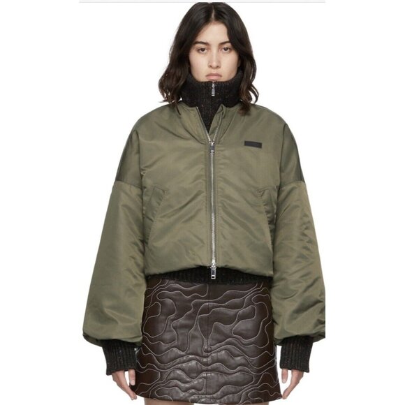 GANNI Cropped Oversized Puffer Jacket Kalamata Olive Green Size 34/ US 2 - Picture 3 of 11